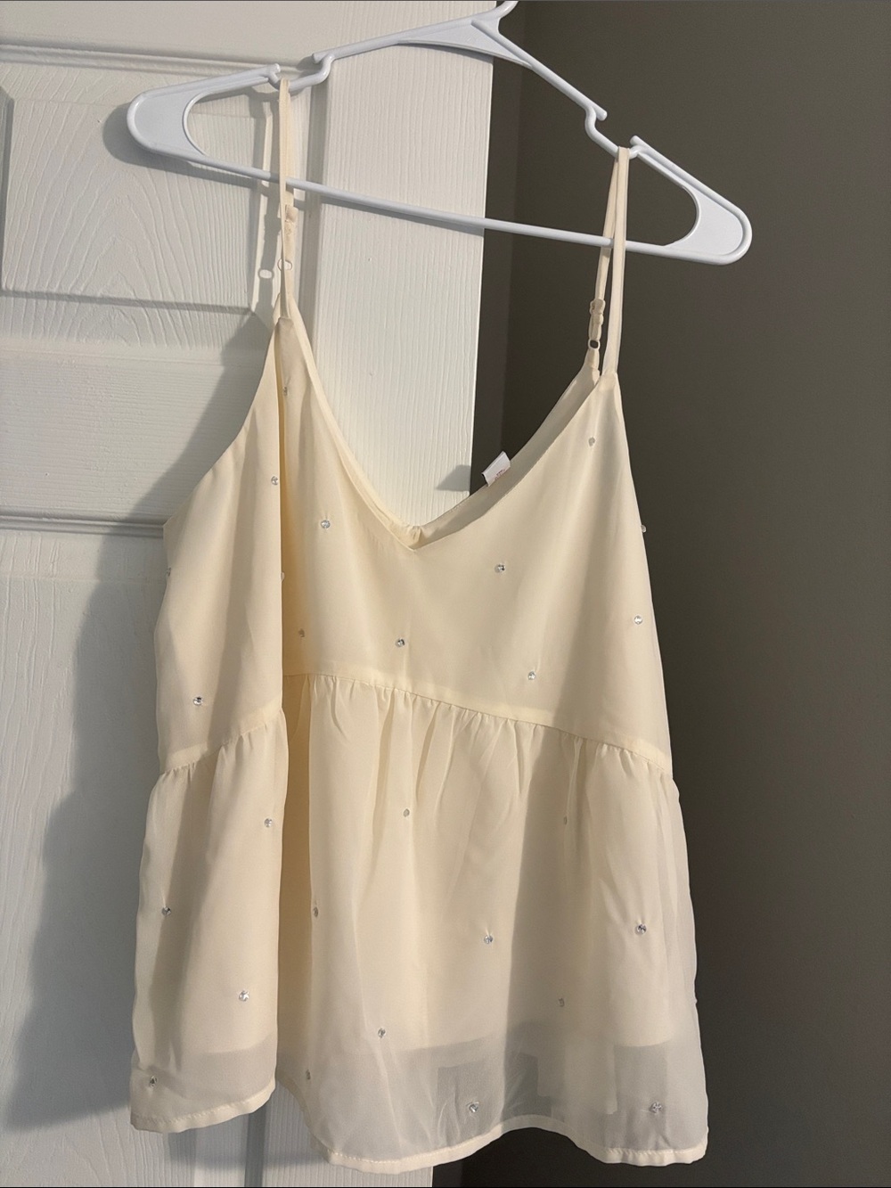 Old Navy Cream Embellished Spaghetti Strap Tank Top